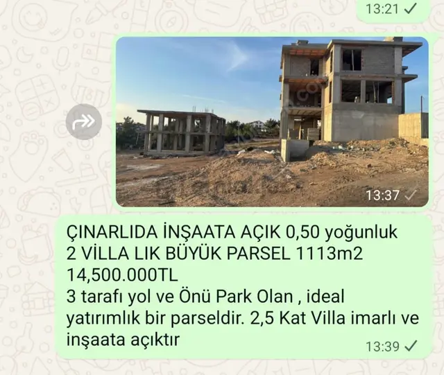 Kaçmaz Kelepir Tek Tapu Sarıçam Çınarlı Enuygun 499 M2 Villalık Ve Diğer Arsalar. 3