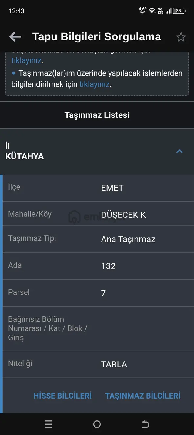 Kütahya Emet Sahibinden Tarla 1