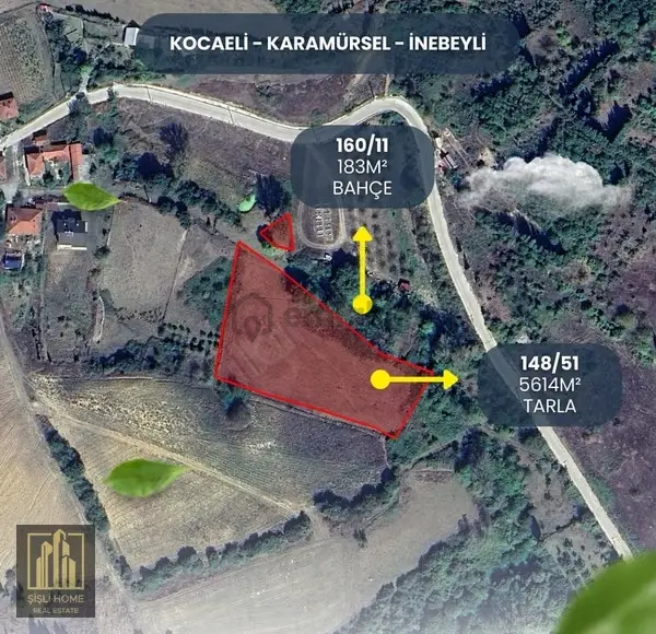 Karamürsel İnebeyli'de Satılık 5600 M2 Tarla + 184 M2 Bahçe