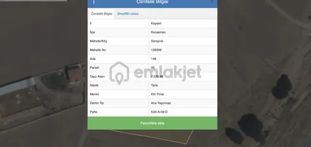 Kocasinan Saraycık Mah. Çiftlik Yapmaya Uygun Tek Tapu 7.500 M2