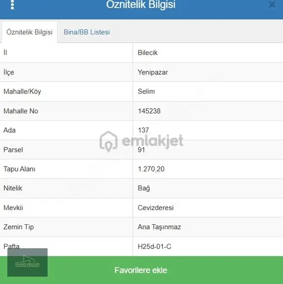 Hans Mullerden Bilecik Yenipazar Selimde Satılık Bağ