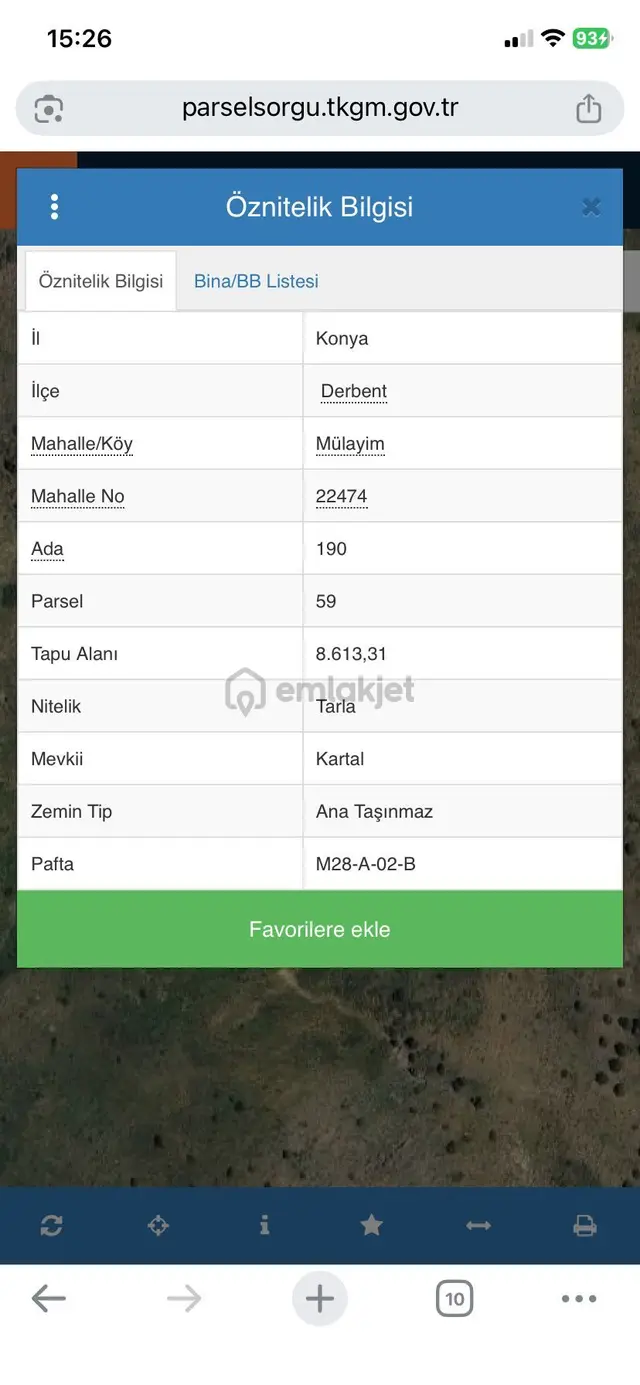 Derbent Mülayim'de Satılık 8.613 M² Geniş Arsa