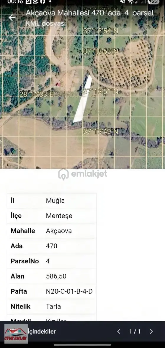 Uygulama İmar Planlı, Resmi Yollu 586 M² Satılık Tarımsal Arazi 1