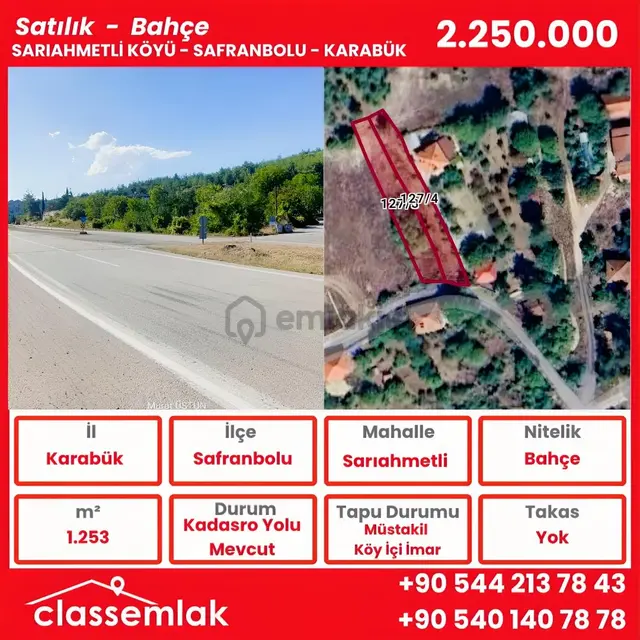 Karabük - Kastamonu Yolu Sarıahmetli Köyü 1253 M2 Satılık Bahçe
