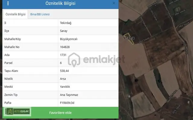 Büyükyoncalı'da Satılık Arsa Tek Tapu 538 M2