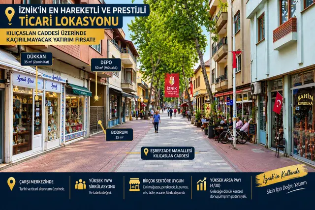 İznik Kılıçaslan Caddesi'nde | 123 M² | Depolu Prestijli Dükkan 1