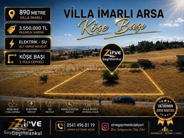 Zirve'den Büğdüz Mahallesş 890metre Köşe Başı Villa İmarlı Arsa 1