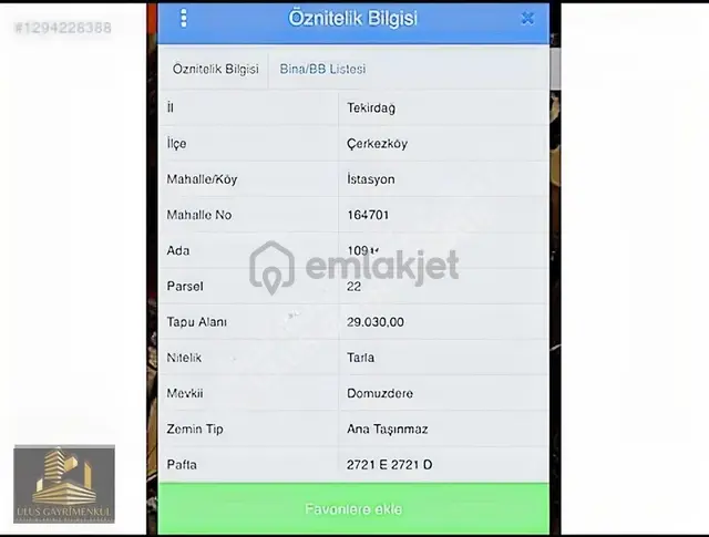 Ulus'tan Çerkezköy İstasyon Mah. 300 M2 Çaplı Muvafakatlı Arsa