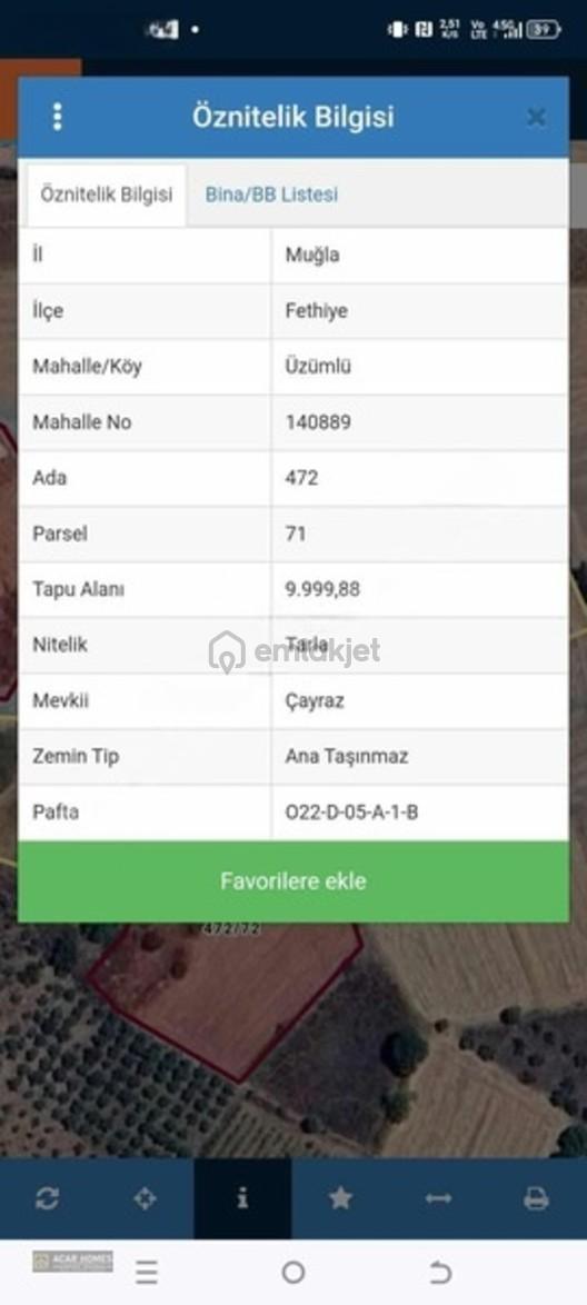 Fethiye Yeşil Üzümlüde Müstakil Parsel 10 Dönüm Manzaralı