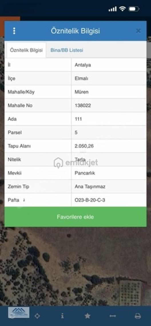 Antalya Elmalı Gölova Müren' De 2.050 M2 Satılık Arazi