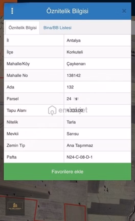Antalya Korkuteli Çaykenarı Tek Tapu 4.333 M2 Arsa