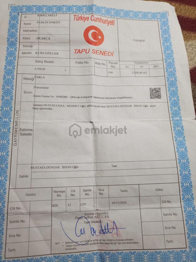 Uzunköprü Danişment Köyü'nde Satılık 3.200 M² Tarla