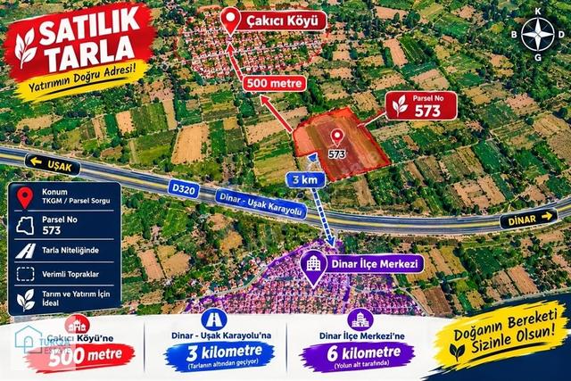 Dinar Çakıcı'da 37.000 Metrekare Satılık Tarla 1