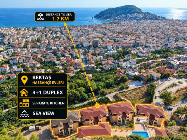Alanya Bektaş'ta Ful Deniz Manzaralı Vatandaşlığa Uygun 3+1 Daire