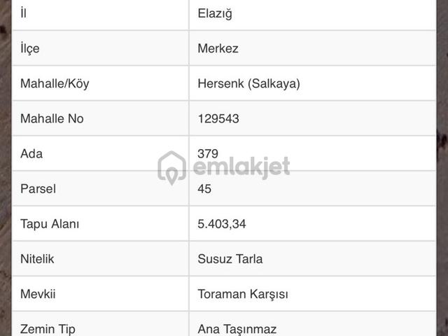 Doğukan Real Estate | Hersenk(salkaya) Pertek Yoluna Yakın Yatırımlık Tarla 1