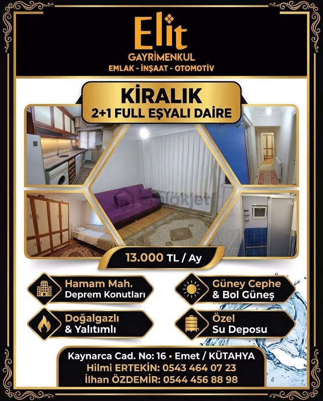 Hamam Mahallesi Deprem Konutlarında Kiralık 2+1 Full Eşyalı Daire 1