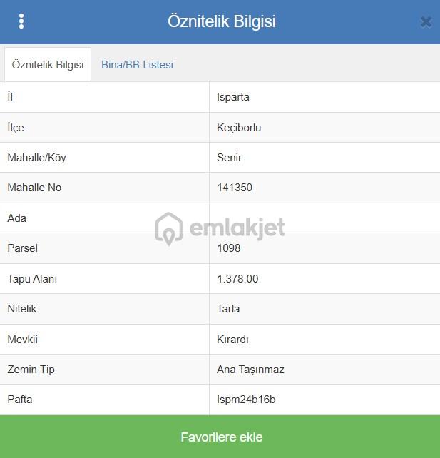 Türk Emlak Ofisinden Isparta Senirde Göl Manzaralı Satılık Tarla