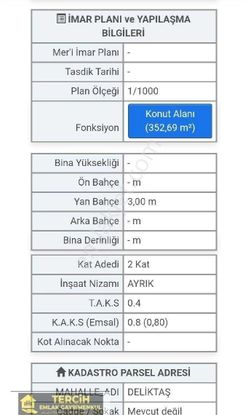Tercih'ten Deliktaş'ta Köşe Arsa B+2 Kat İmarlı 352 M²
