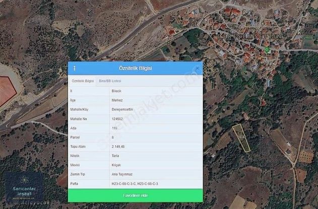 Bilecik Dereşemsettin Köyü İçi Ve 3. Osb Ye Yakın 2150 M2 Tarla