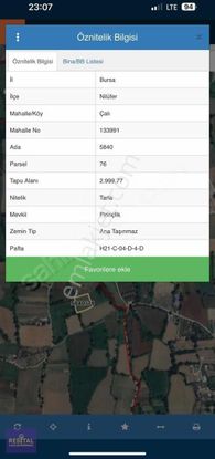 Nilüfer Çalı Mahallesi 750 M2 Satılık Hisseli Tarla