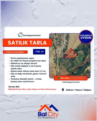 Balcity - Kepsut'a 5 Km Mesafede Köy İçi İmara Sınır Yapılaşmaya Uygun 2 Dönüm Tarla