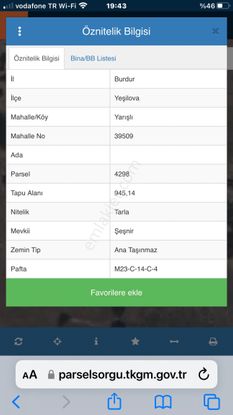 Burdur Yeşilova Yarışlı Köyünde Şeşnir Mevkisinde 945,14 M2 Yatırımlık Satılık Tarla