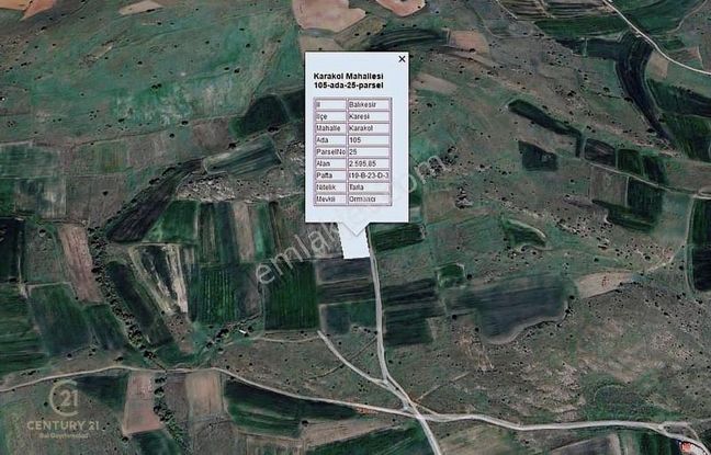 C21 Bal'dan Karakol Mah.de 2595 M2 Satılık Tarla
