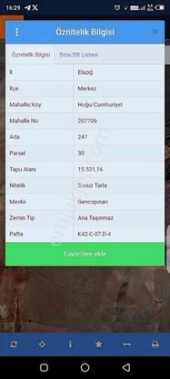 Elazığ Merkez Beyyurdu Üstü Satılık Tarla