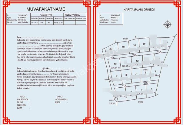 Kapaklının İncisi Pınarçada Satılık 226 M2 Hisse