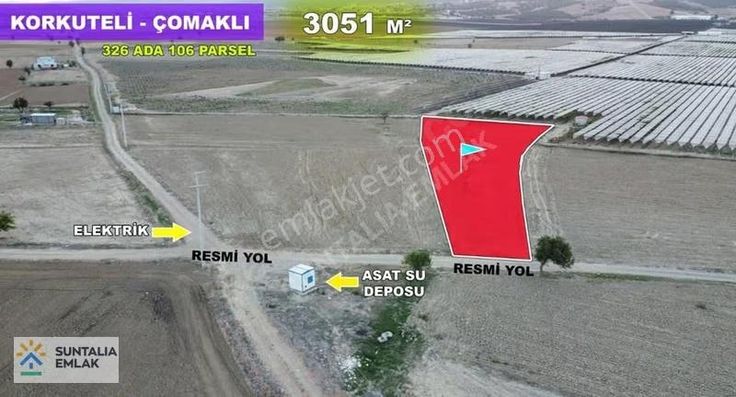 Resmi Yolu Ve Şebeke Su Hattı Mevcut 3051 M2 Tek Tapu Tarla