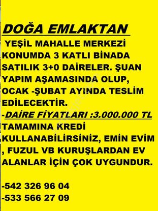 Yeşil Mah. Çok Çok Uygun Fiyatlı Daireler