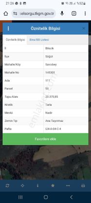 Sahibinden Sahibinden Tek Parsel Yatırımlık 20370m2 Kupon Tarla