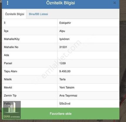 Gama Gayrimenkul Çift Cepheli Resmi Yolu Olan Yatırımlık