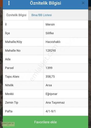 Mersin Silifke'de 5 Kat Konut İmarlı Arsa