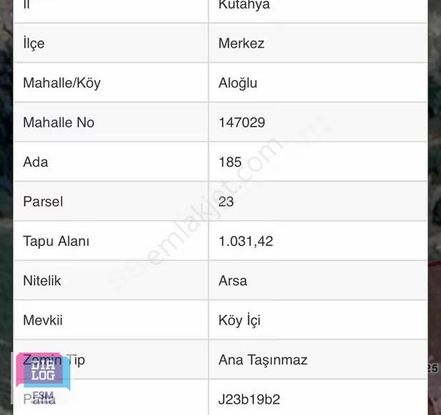 Kütahya Merkez 1.031m2 2,5 Kat İmarlı Satılık Arsa