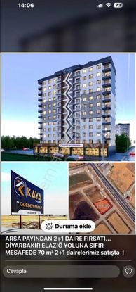 Elazığ Yolu Üzeri Arsa Yapıda Kaya Gold Yapı Satılık 2+1 Daire