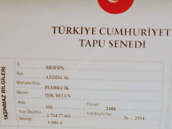 Sahibinden Mersin Aydıncık Pembecikte Satılık Tarla