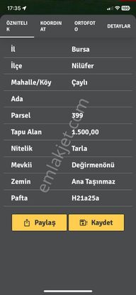 Bursa Nilüfer Çaylıda Satılık 500 M2 Arazi