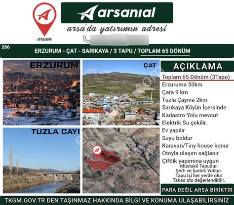 Erzurum-çat-sarıkaya-satılık 65dönüm Tarla