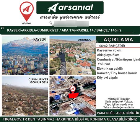 Kayseri Akkışla Cumhuriyet Mah. Satılık 146m2 Bahçe