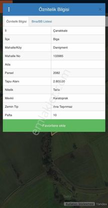 Çanakkale Biga Danışment Köyü Müstakil Tapu Satılık Tarla