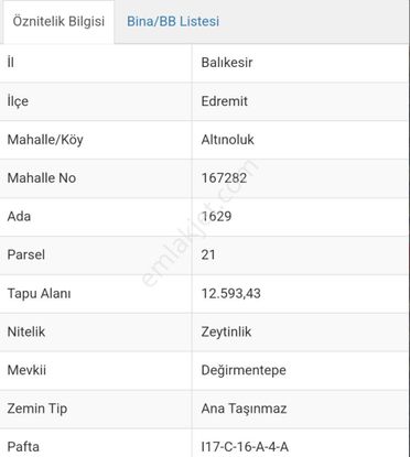 Eu Gayrimenkul'den Balıkesir Edremit Altınoluk Merkezde 12.590 Kadastral Yolu Bulunan Zeytınlık