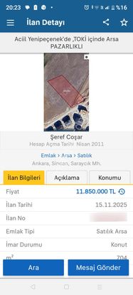 Sahibinden Yenipeçenek -toki Arsa