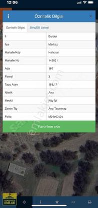 Burduz Merkez Hacılar Mahallesinde.190.metrekare Arsa