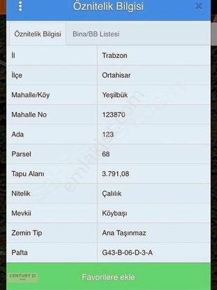 Trabzon Ortahisar Yeşilbük'te 3791m2 Satılık Tarla