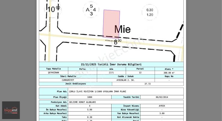 Şeyhsinan Mahallesinde 4 Kat İmarlı 388 M2 Arsa