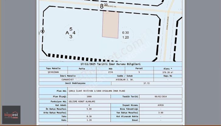 Şeyhsinan Mahallesinde 4 Kat İmarlı 379 M2 Arsa