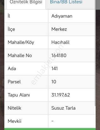 Sahibinden Satılık 31 Dönüm Tarla