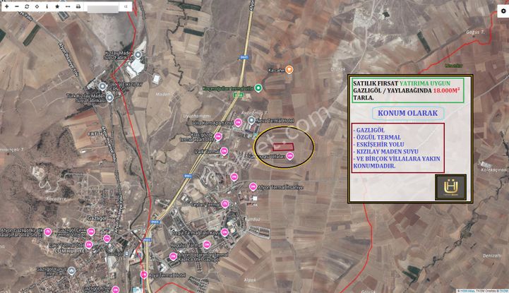 Afyon Üçok Emlaktan Gazlıgöl Yaylabağı Satılık 18.000m² Fırsat Tarla