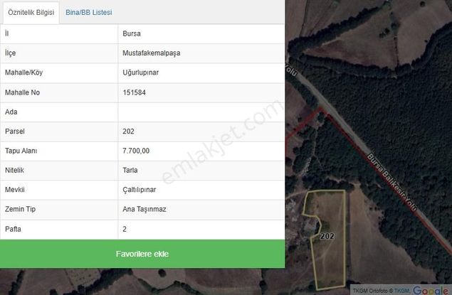 Bursa M.kemalpaşa Uğurlupınar Da 7.7 Dn Fırsat Tarla